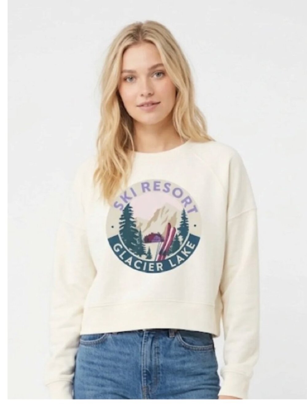 NEW LOU & GREY Ski Resort Glacier Lake Crewneck Sweatshirt  Ivory  Oversized L